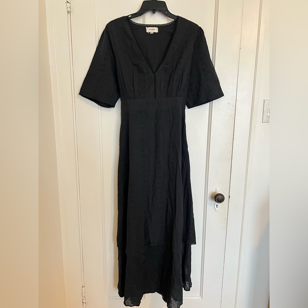 Anthropologie Porridge Black Eyelet Maxi Dress Short Sleeve Boho Cottagecore